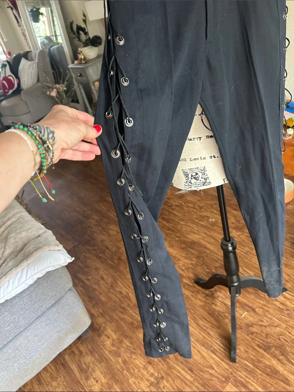 Black Lace-Up Side Eyelet Men's Dress Pants